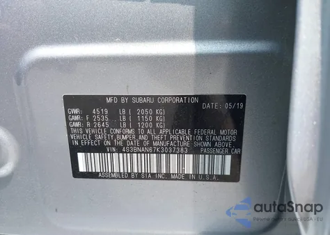 2019 Subaru Legacy 2.5I Limited из США, поврежденный, VIN 4S3BNAN67K3037383